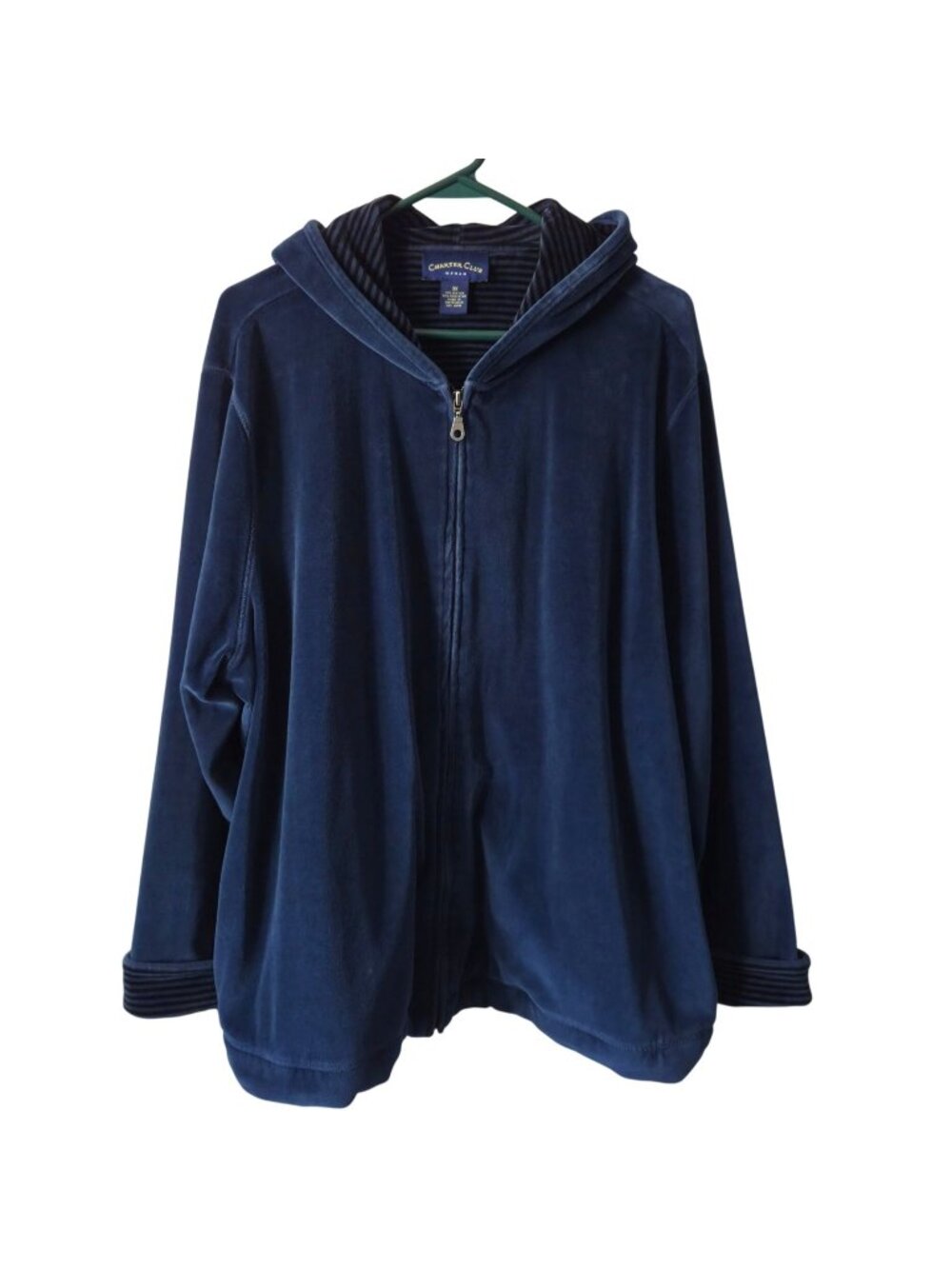 Charter Club Women's Plus Size 3X Blue Velour Hooded Jacket Full Zip Front